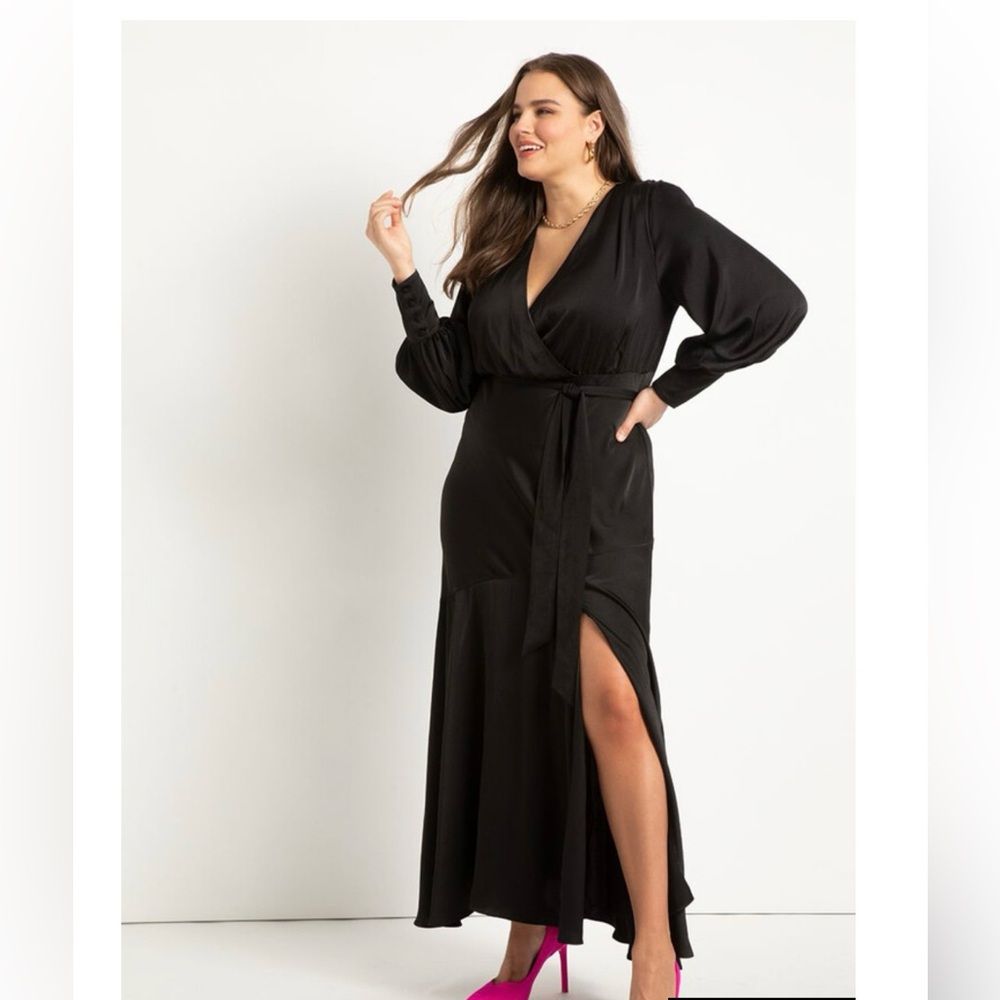NWT Super flattering long black dress with slit